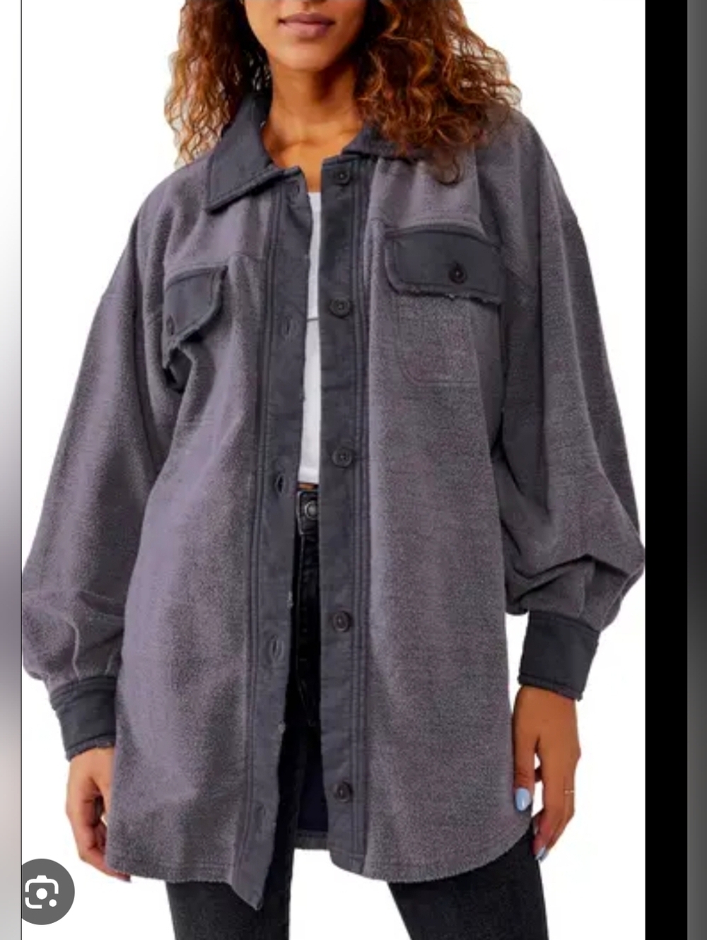 Free People We the Free Ruby Fleece Shirt Jacket Oversized Blue S - Picture 1 of 7